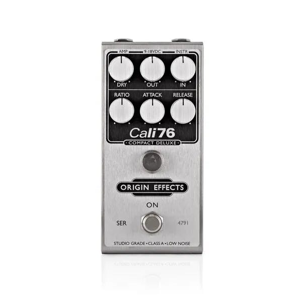 An Origin Effects Cali76 Compact Deluxe pedal on a white background.