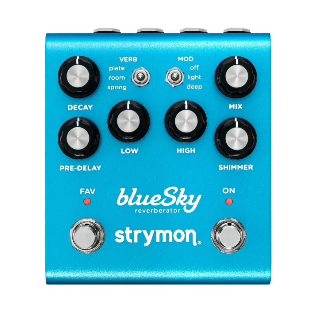 A Strymon BlueSky Reverb pedal on a white background.